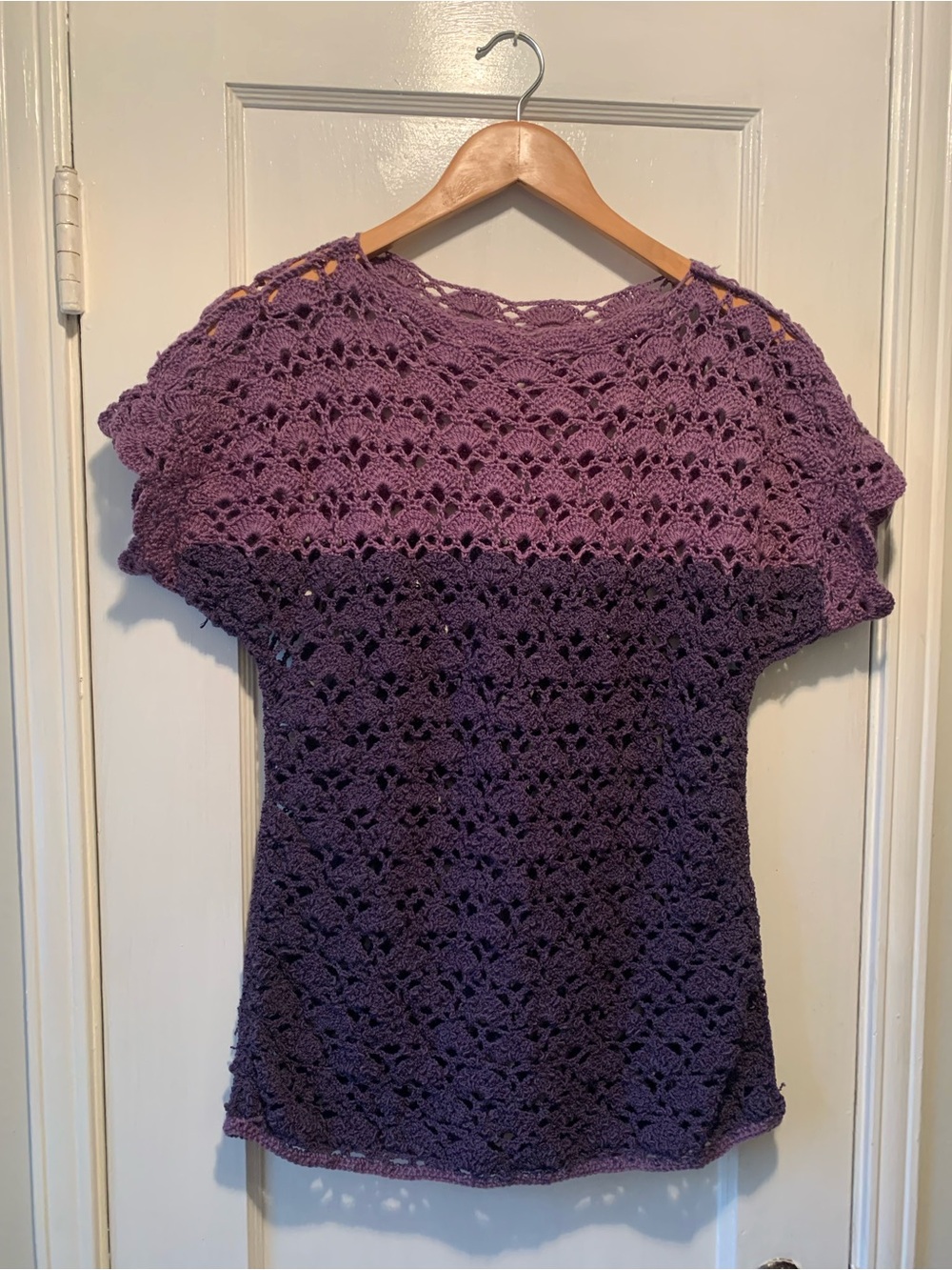 Handmade Crochet Shell Stitch Ombre Top Purple Boho Sweater